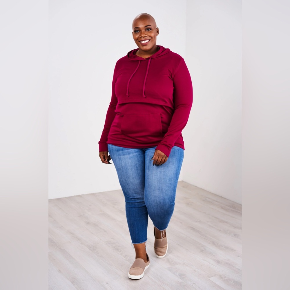 Latched Mama hoodie nursing breastfeeding sweater - red berry size XS .